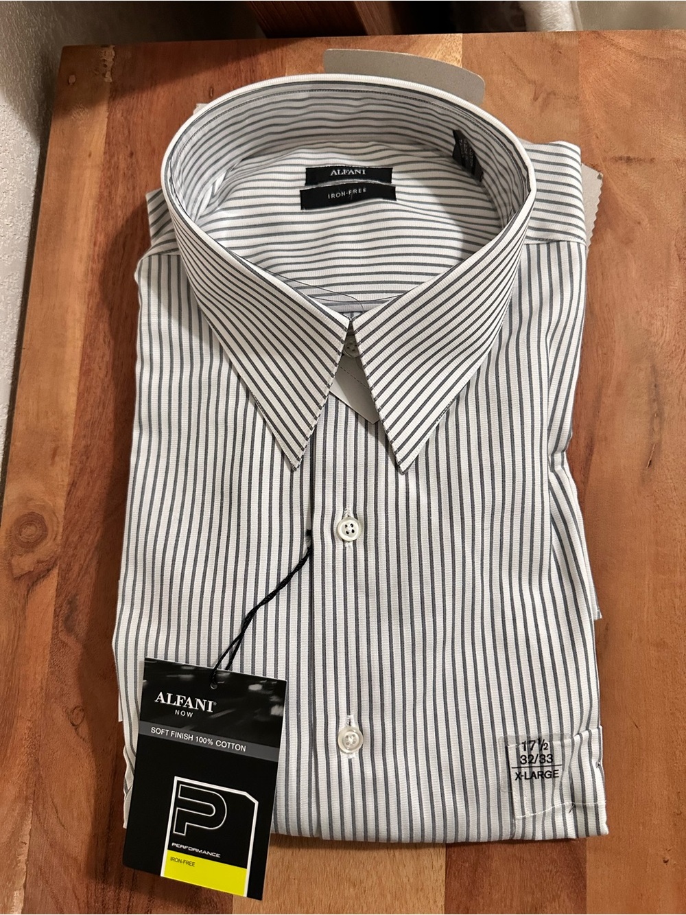 Alfani Men’s White Shirt with Black Pinstripes - Dress Shirt